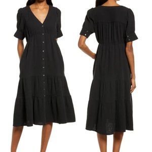 Madewell Lightspun Button Front Tiered Midi Dress
